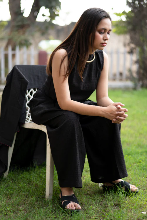 Bebaak Top Palazzo Hand Embroidered Black Co-Ord - Image 3