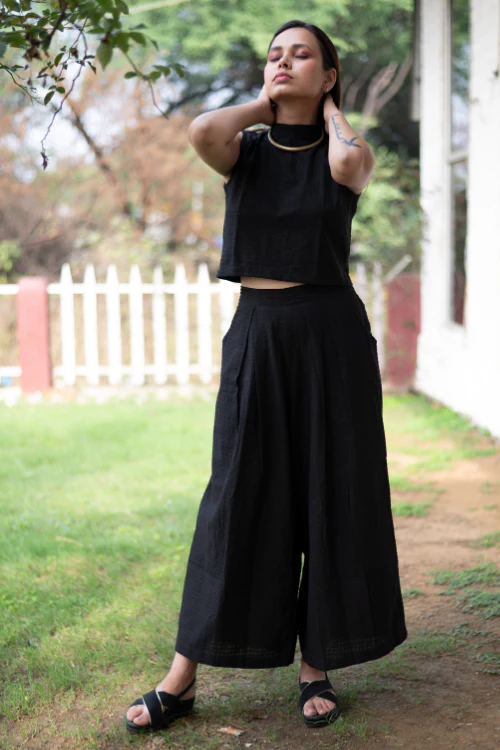 Bebaak Top Palazzo Hand Embroidered Black Co-Ord - Image 6