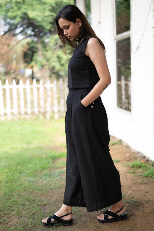 Bebaak Top Palazzo Hand Embroidered Black Co-Ord - Image 7