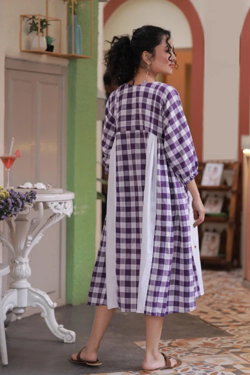 Bebaak Violet Lotus Embroidered Handwoven Dress - Image 4