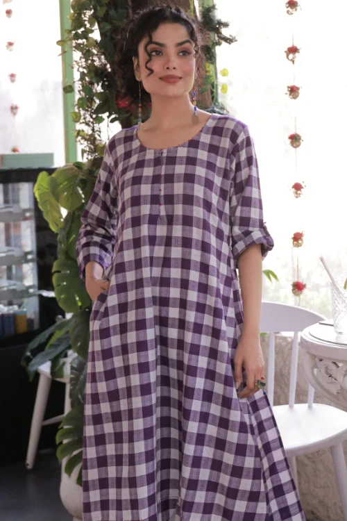 Bebaak Violet Scallop-Edged Cotton Tunic Set