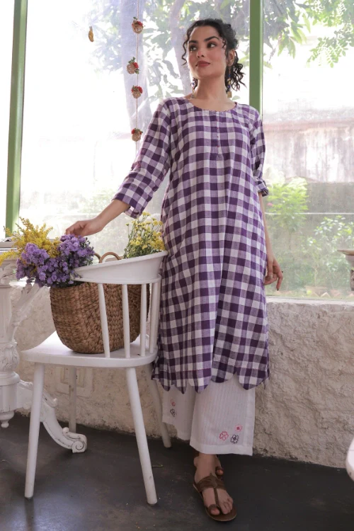 Bebaak Violet Scallop-Edged Cotton Tunic Set - Image 2