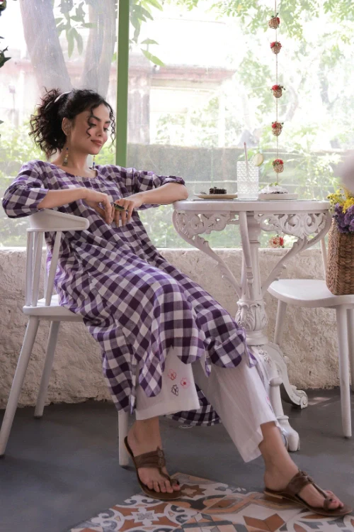 Bebaak Violet Scallop-Edged Cotton Tunic Set - Image 3