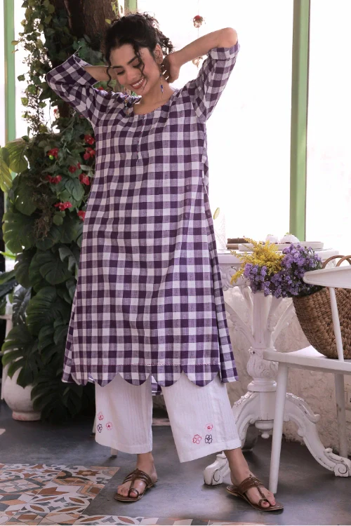Bebaak Violet Scallop-Edged Cotton Tunic Set - Image 4