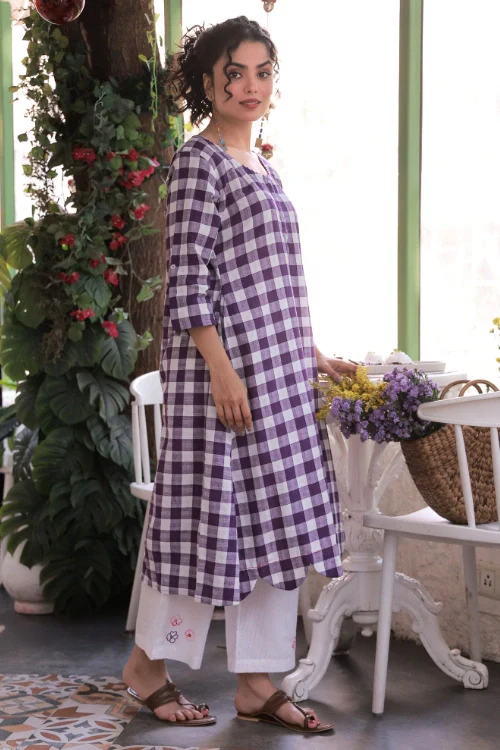 Bebaak Violet Scallop-Edged Cotton Tunic Set - Image 5