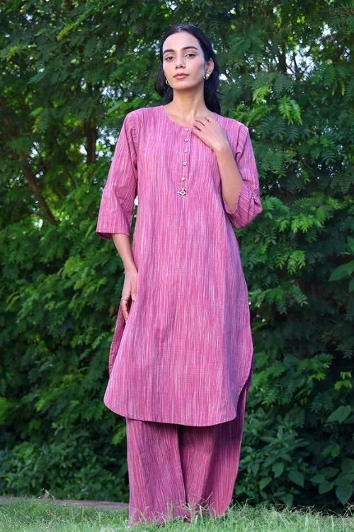 Bebaak Mauve Handwoven Cotton Kurta Set- 2Pc Set - Image 4