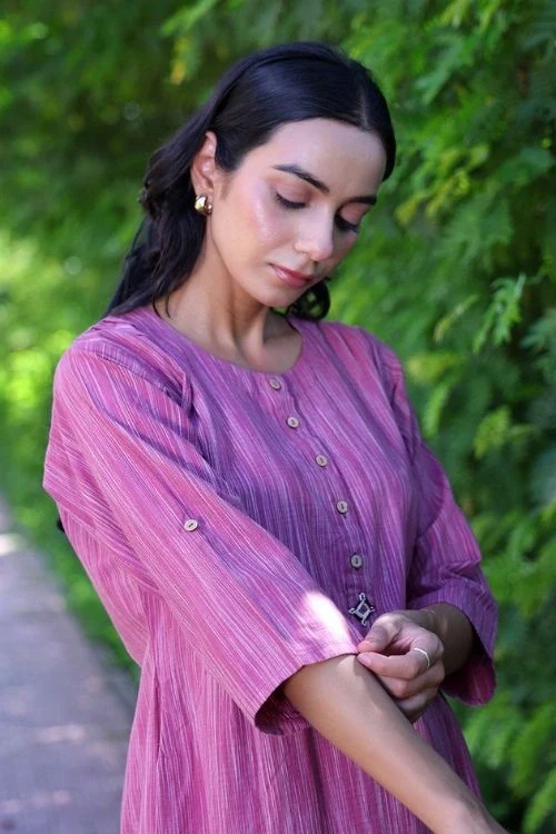 Bebaak Mauve Handwoven Cotton Kurta Set- 2Pc Set - Image 5