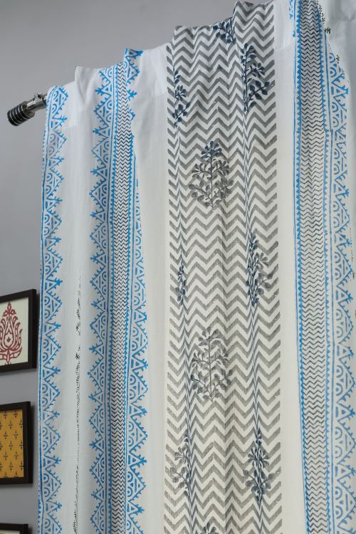 Sooti Syahi Bering Blue Hand Block Printed Door Curtain - Image 2