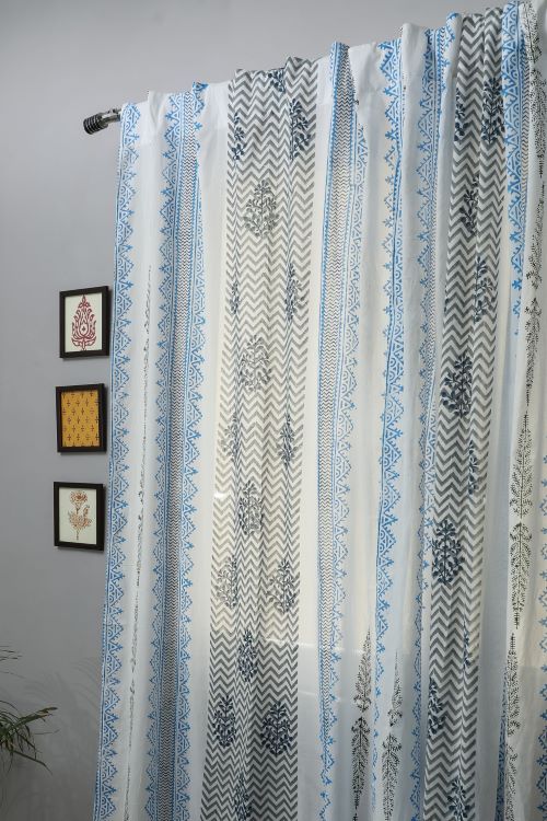 Sooti Syahi Bering Blue Hand Block Printed Door Curtain - Image 4