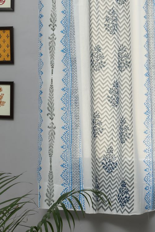 Sooti Syahi Bering Blue Hand Block Printed Window Curtain - Image 2