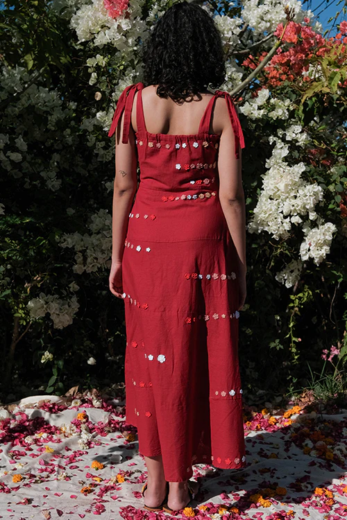 Okhai 'Bird Song' Pure Cotton Hand Embroidered Sleeveless Dress - Image 6