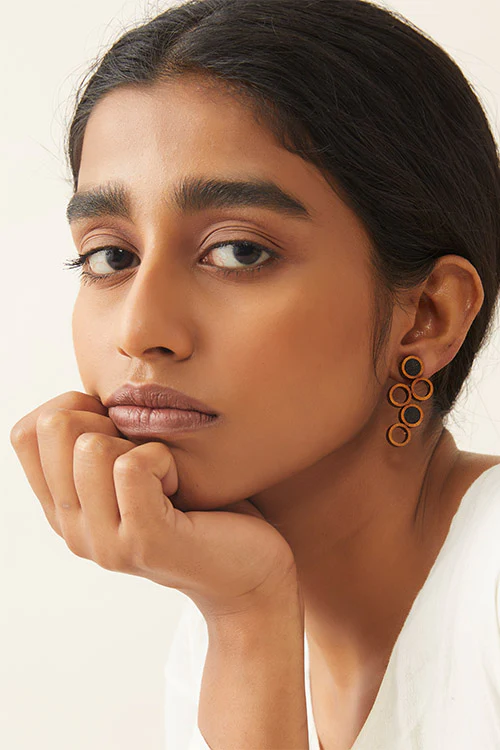 Black and Brown Unity Repurposed fabric and wood earring - Image 3