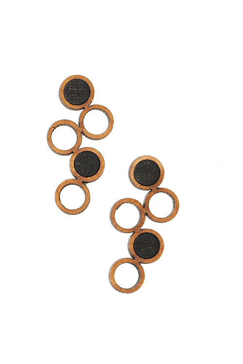 Black and Brown Unity Repurposed fabric and wood earring - Image 4