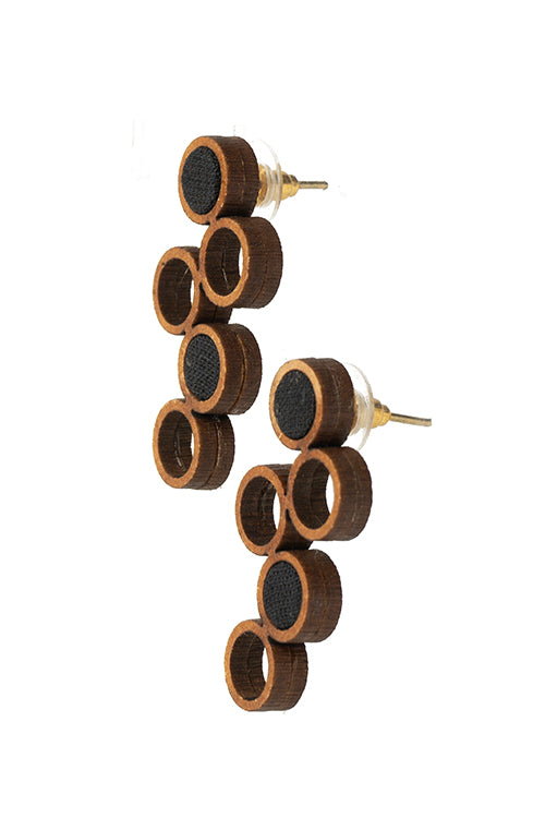 Black and Brown Unity Repurposed fabric and wood earring - Image 5