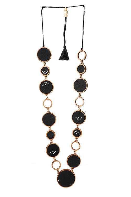 Black and Brown Unity Repurposed fabric and wood necklace - Image 4