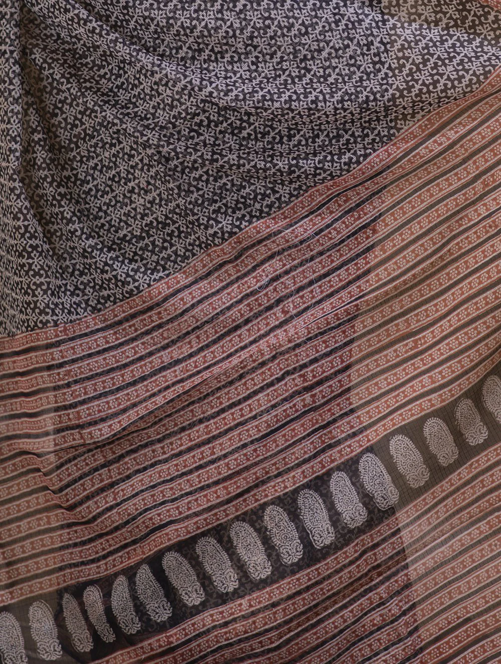 TICH Light & Cool. Bagru Block Printed Kota Doria Saree - Black Print (Without Blouse Piece) - Image 3