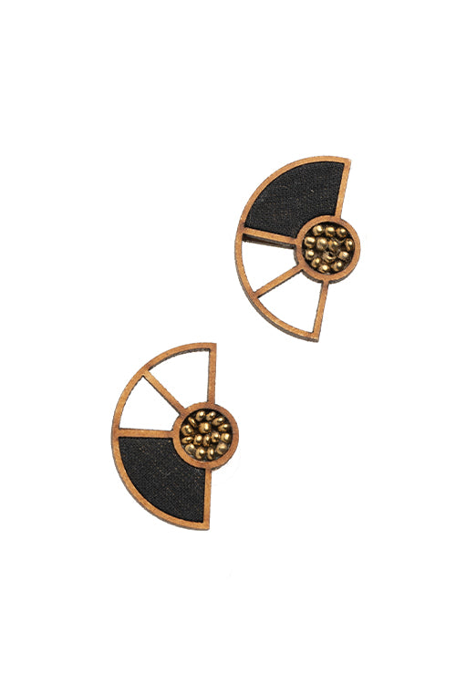 Whe Black Geometrical Repurposed Fabric and wood earring - Image 4