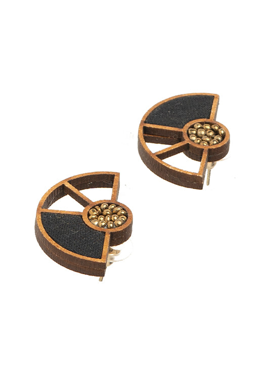 Whe Black Geometrical Repurposed Fabric and wood earring - Image 5