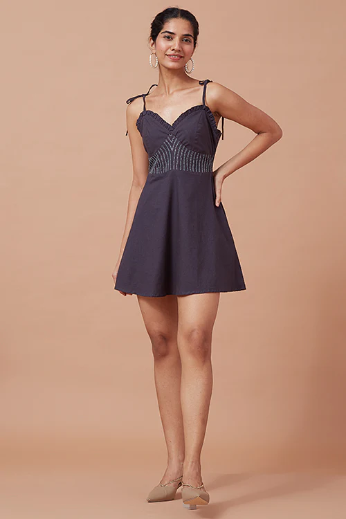 Okhai 'Black Pearl' Pure Cotton Hand Embroidered Dress - Image 4