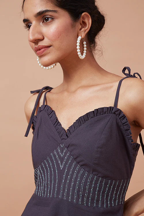 Okhai 'Black Pearl' Pure Cotton Hand Embroidered Dress - Image 9