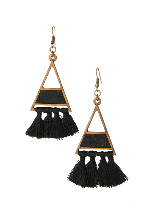 Whe Black triangle tassel earring - Image 2
