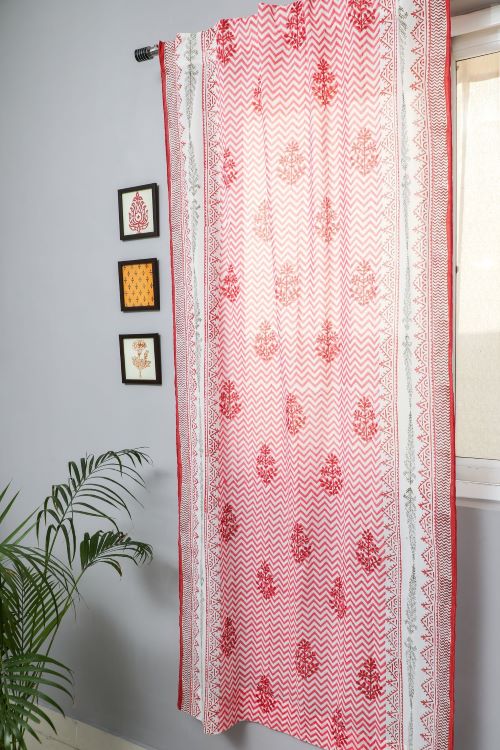 Sooti Syahi Blast Colour Red Hand Block Printed Door Curtain - Image 5