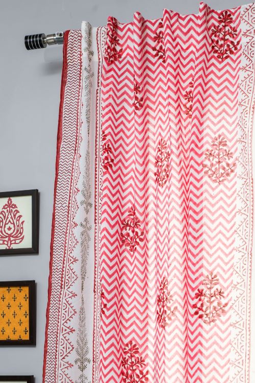 Sooti Syahi Blast Colour Red Hand Block Printed Window Curtain - Image 2