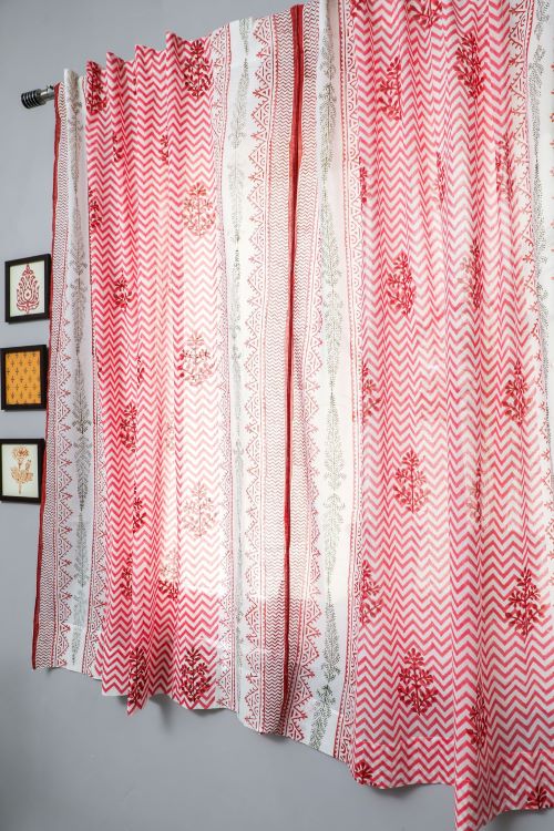 Sooti Syahi Blast Colour Red Hand Block Printed Window Curtain - Image 4