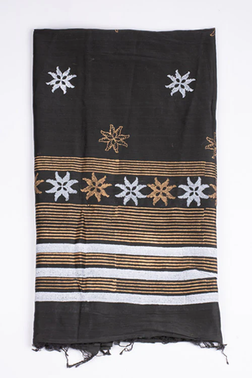 Samuday Craft Block Printed -Silk Dupatta-Brown Colour - Image 4