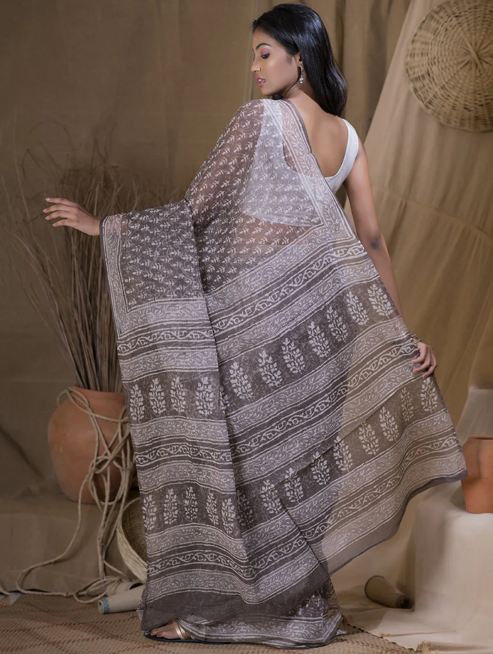 TICH Light & Cool. Bagru Block Printed Kota Doria Saree - Blooming Buds (Without Blouse Piece) - Image 4