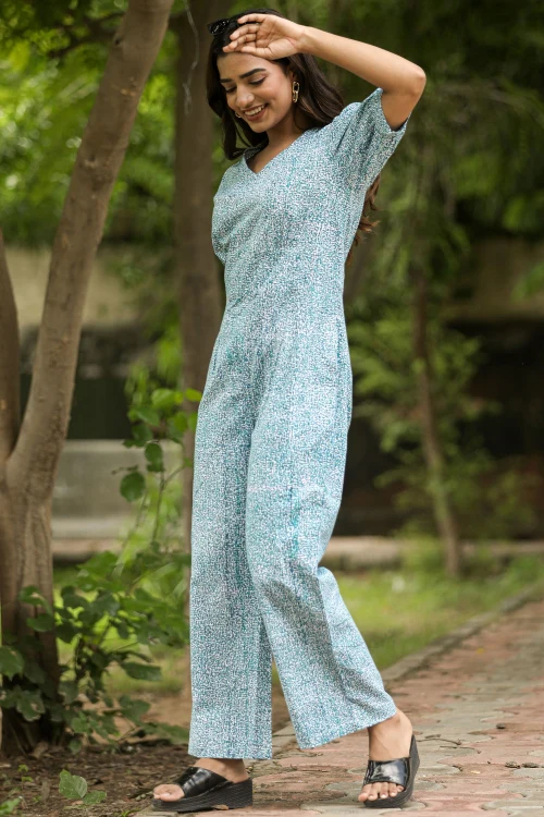 Sooti Syahi Blue Beetle Hand Block Printed Jumpsuit - Image 3