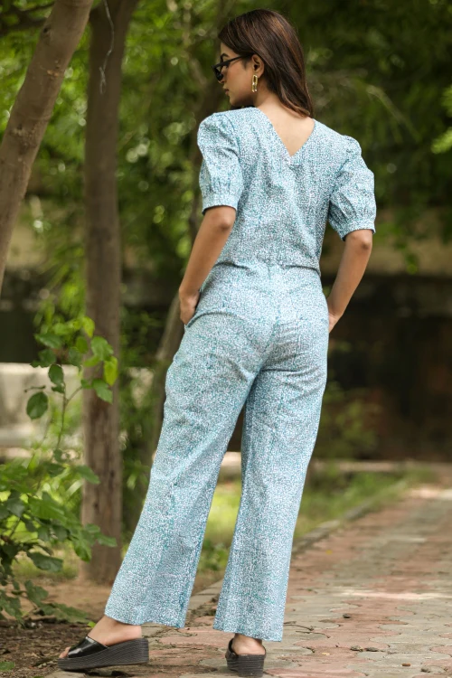 Sooti Syahi Blue Beetle Hand Block Printed Jumpsuit - Image 5