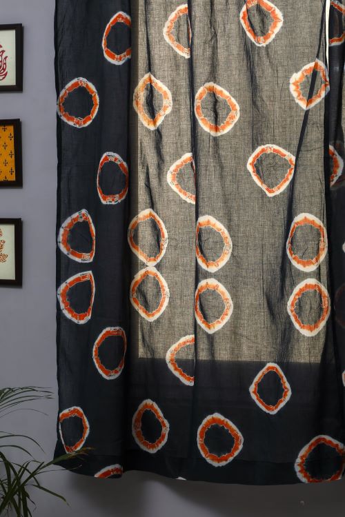 Sooti Syahi Blue Crown Hand Block Printed Window Curtain - Image 2