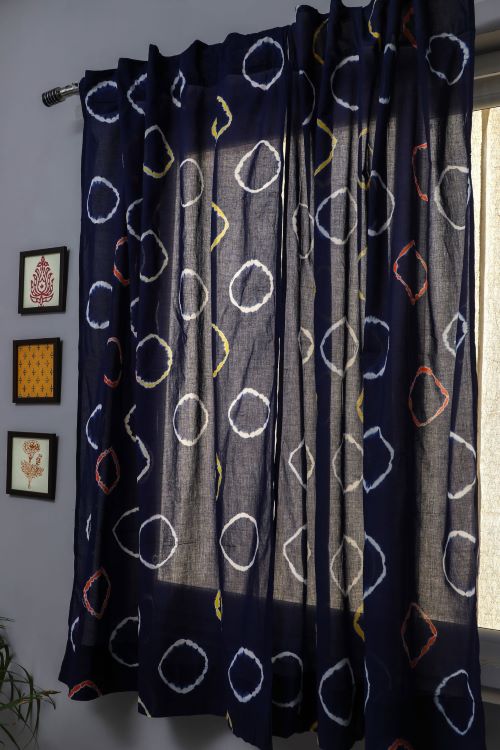 Sooti Syahi Blue Flax Hand Block Printed Window Curtain - Image 3