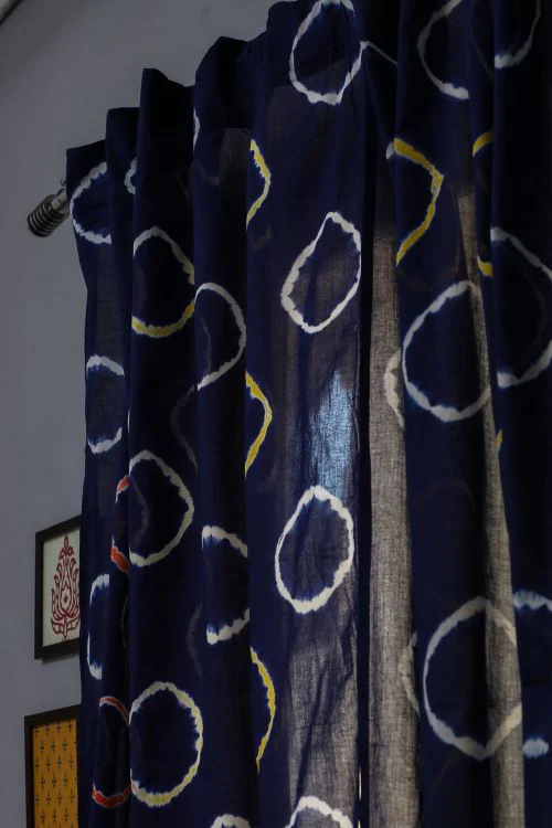Sooti Syahi Blue Flax Hand Block Printed Window Curtain - Image 4