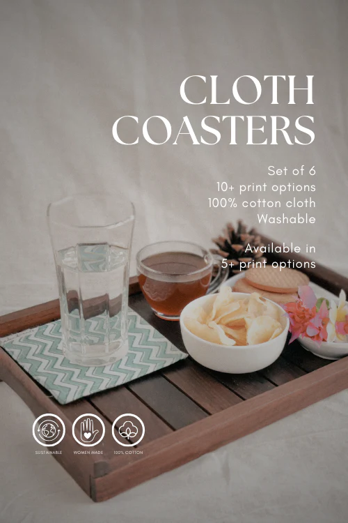 Blue Leaf Cloth Coasters By Ekatra - Set Of 6 X 3 - Image 4