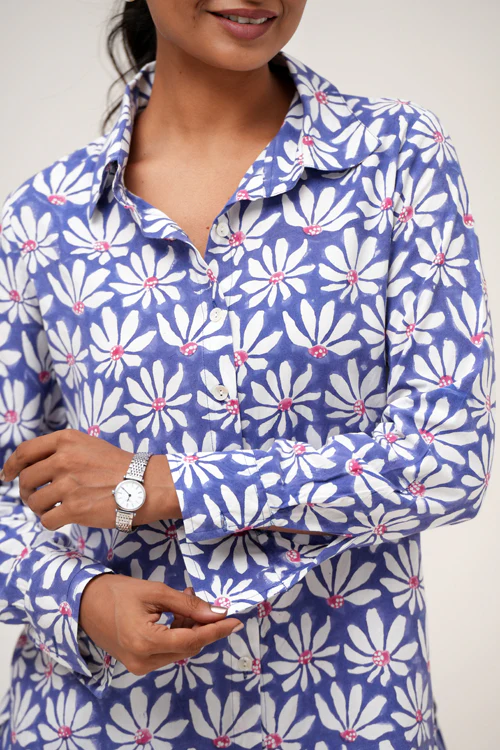 Sooti Syahi Blue Petal Hand Block Printed Co-Ord Set - Image 2