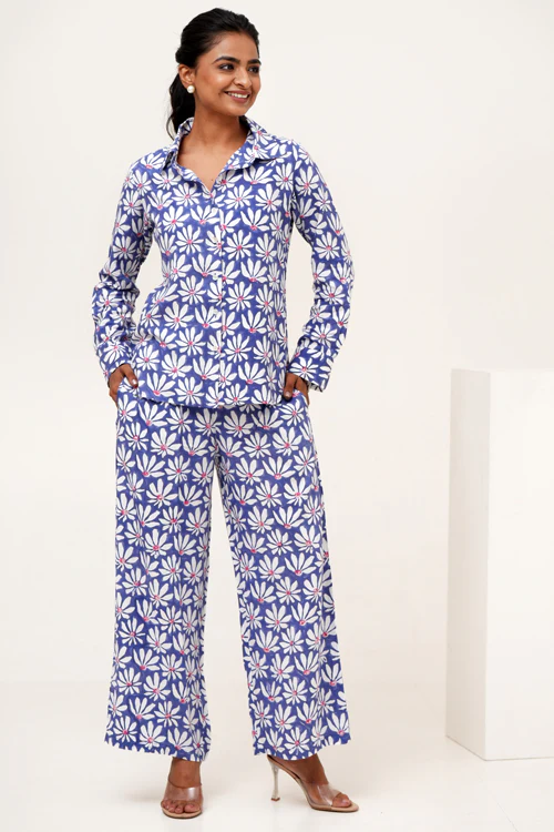 Sooti Syahi Blue Petal Hand Block Printed Co-Ord Set - Image 4