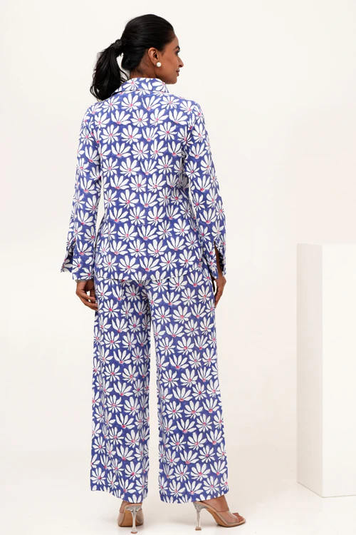 Sooti Syahi Blue Petal Hand Block Printed Co-Ord Set - Image 5