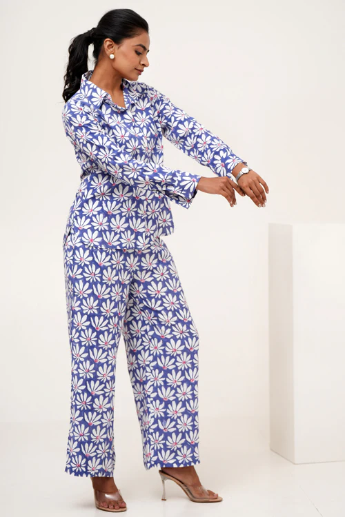 Sooti Syahi Blue Petal Hand Block Printed Co-Ord Set - Image 6