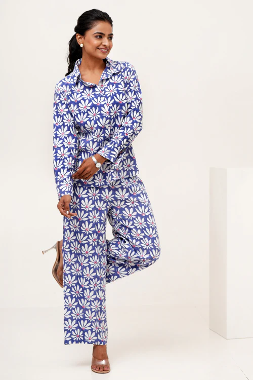 Sooti Syahi Blue Petal Hand Block Printed Co-Ord Set - Image 7