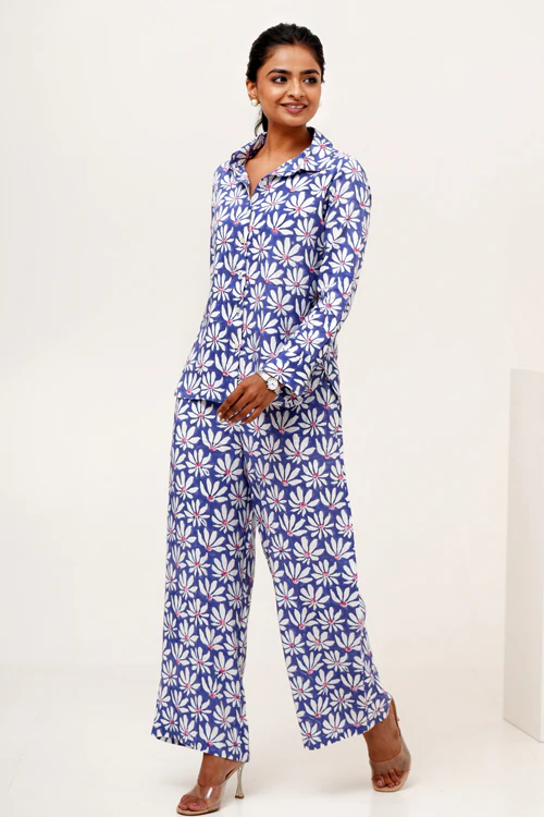 Sooti Syahi Blue Petal Hand Block Printed Co-Ord Set - Image 8