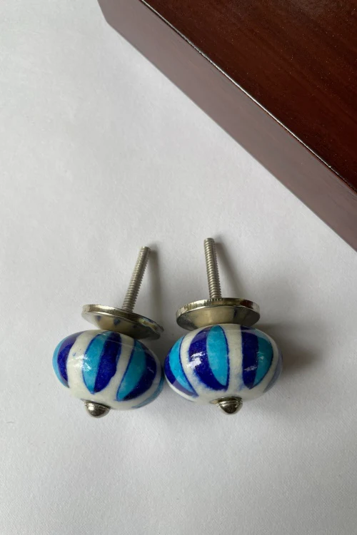 Blue Pottery Handcrafted Round Blue And White Flower Door Knobs (Set Of 2) - Image 2