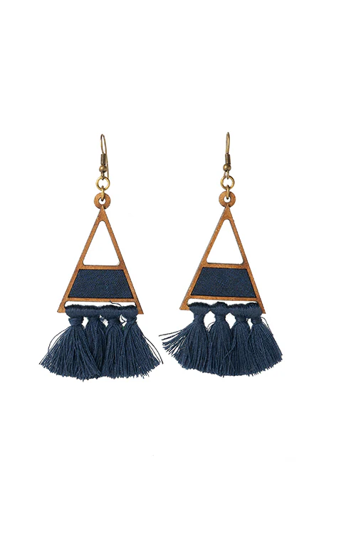 Blue triangle tassel earring - Image 2
