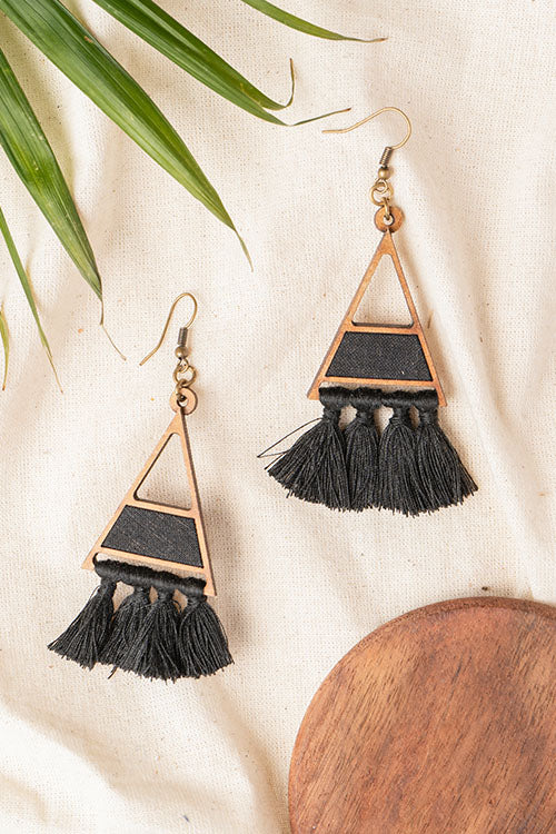 Blue triangle tassel earring - Image 3