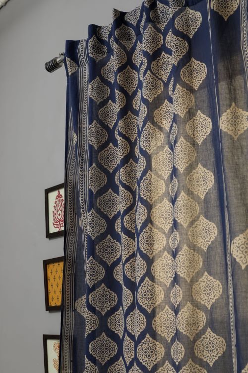 Sooti Syahi Bluestars Hand Block Printed Door Curtain - Image 2