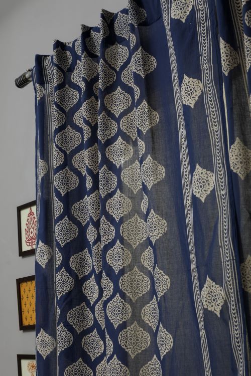 Sooti Syahi Bluestars Hand Block Printed Window Curtain - Image 2