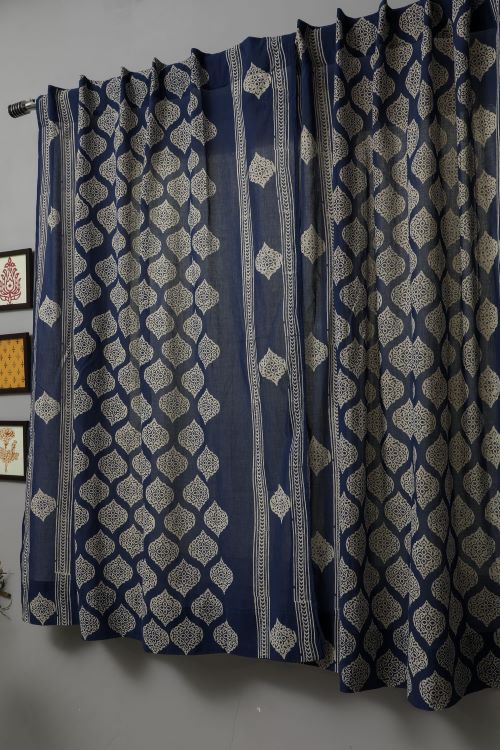 Sooti Syahi Bluestars Hand Block Printed Window Curtain - Image 3