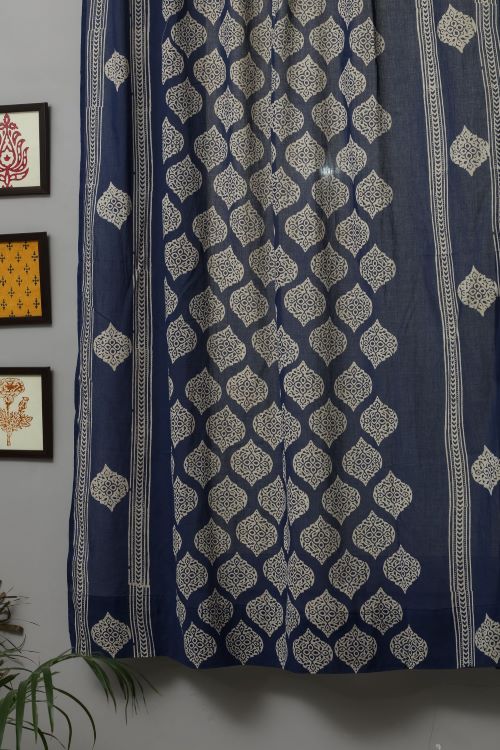 Sooti Syahi Bluestars Hand Block Printed Window Curtain - Image 4