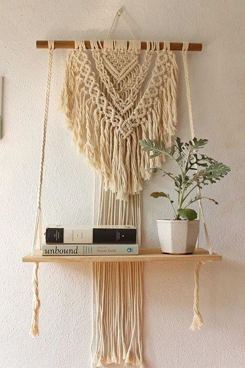 House of Macrame Boho Single Shelf Wall Hanging - Image 3